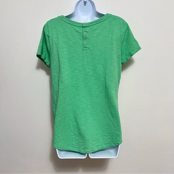 Talbots Green Slub Knit Button Back Cotton Modal Tee Size Medium - Picture 2 of 5